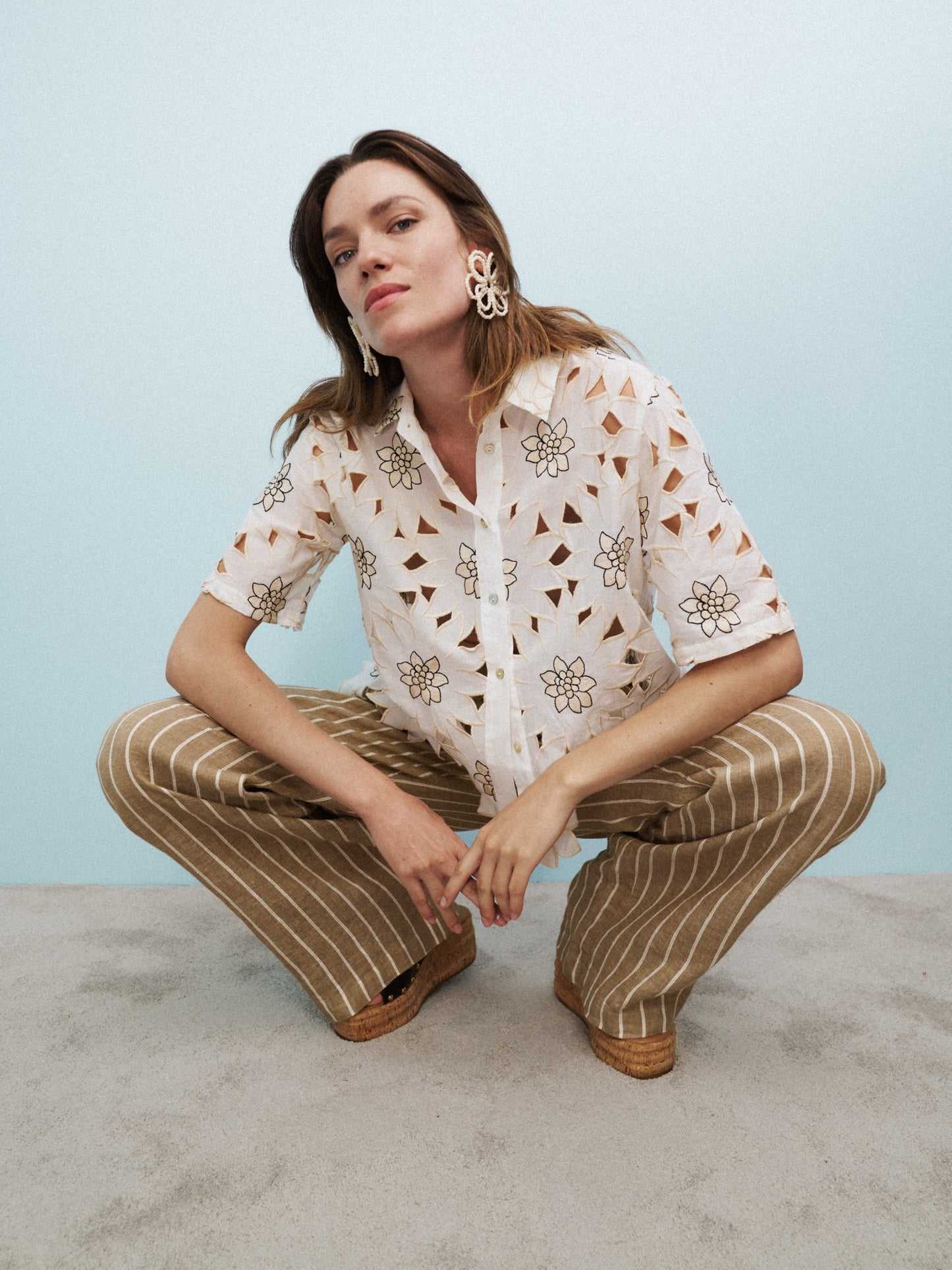 BEA COTTON LASE EMBROIDERED SHORT SLEEVE BLOUSE