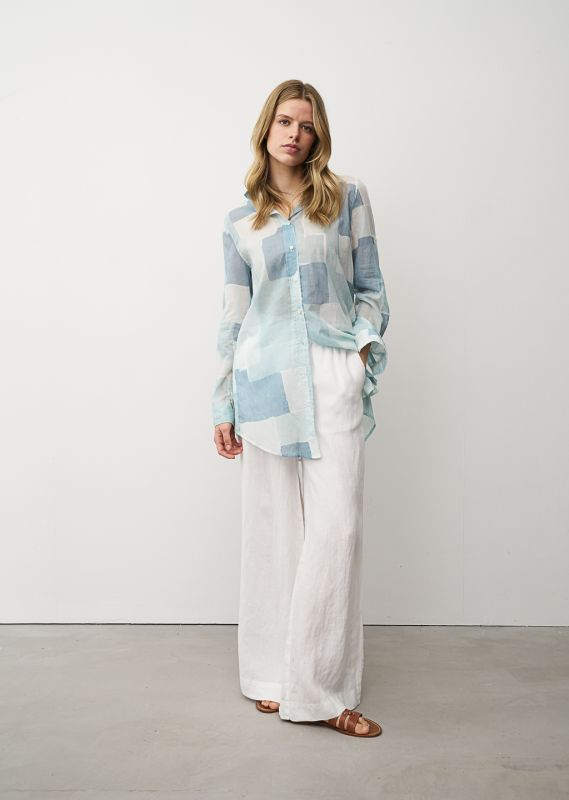 TAYA TEAL PRINT COTTON BLOUSE