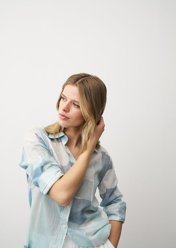 TAYA TEAL PRINT COTTON BLOUSE