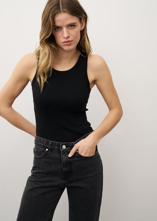 ELLA BLACK RIBBED JERSEY TOP