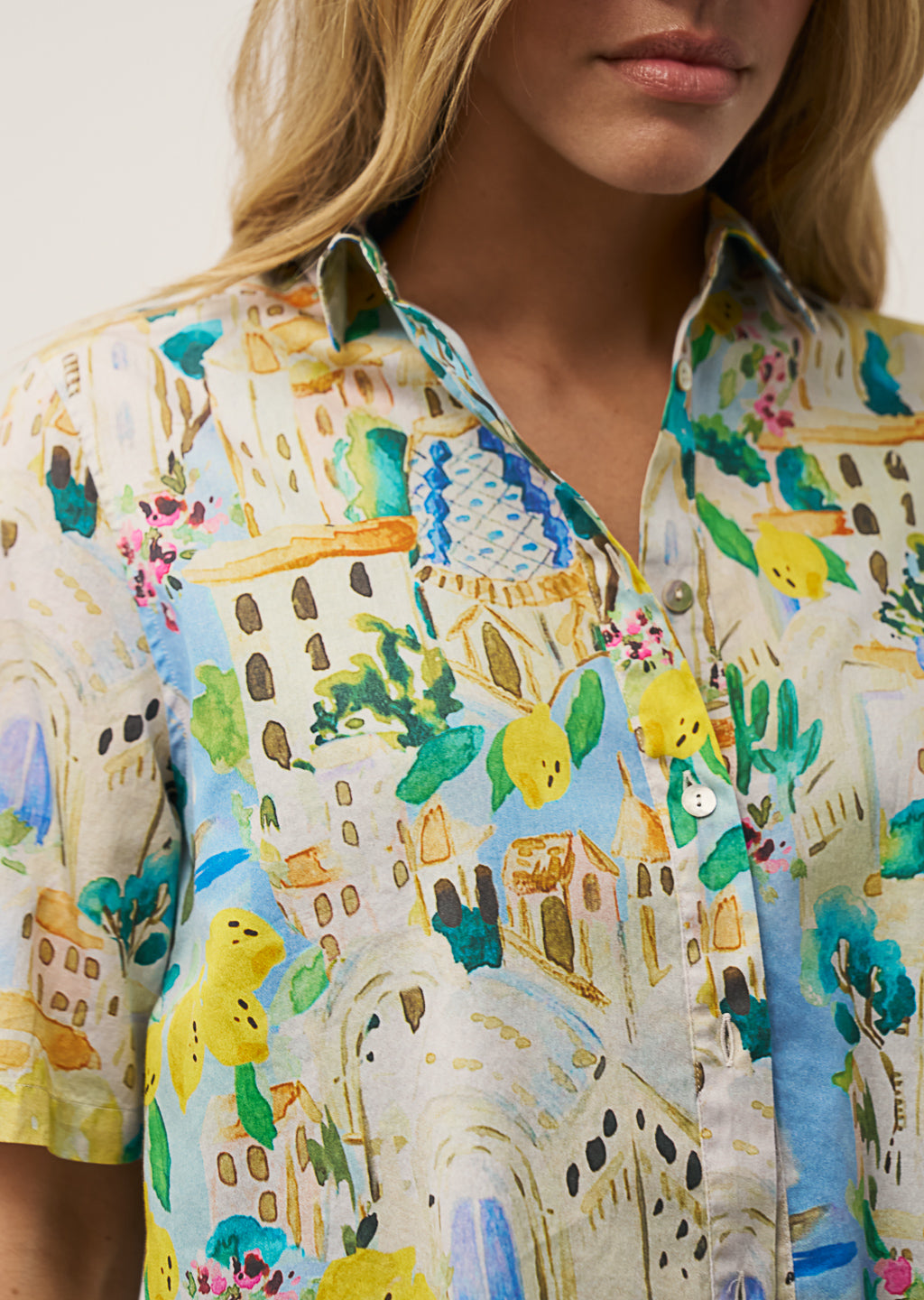 LUCY COTTON BRIGHT COLOR SHORT SLEEVE BLOUSE