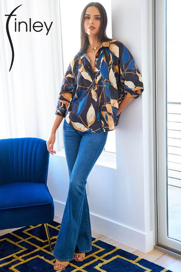 DYLAN BRONZED AND BLUE FLORAL SHIRT - BLACK/NAVY/GOLD