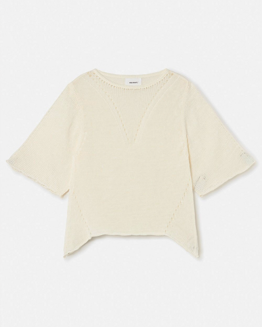 FLARED KNIT LINEN SWEATER - WHITE