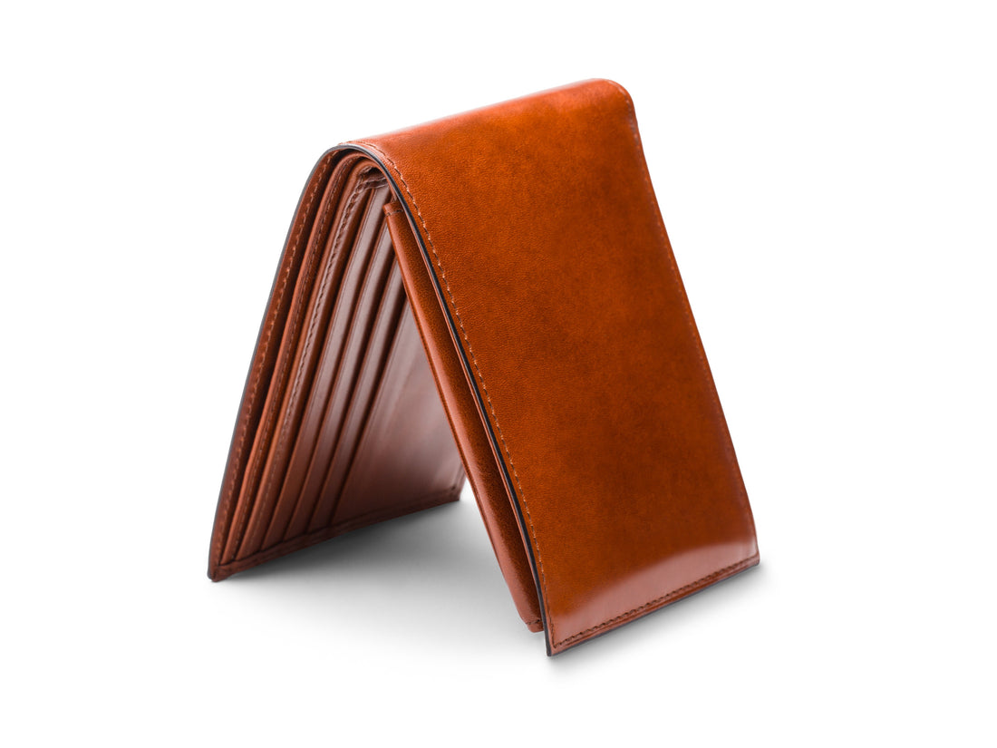 OLD LEATHER ITALIA CREDIT WALLET WITH I.D. PASSCASE - AMBER