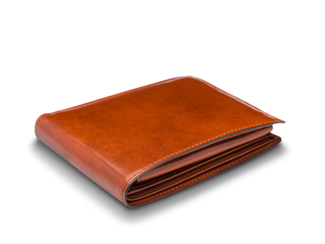 OLD LEATHER ITALIA CREDIT WALLET WITH I.D. PASSCASE - AMBER