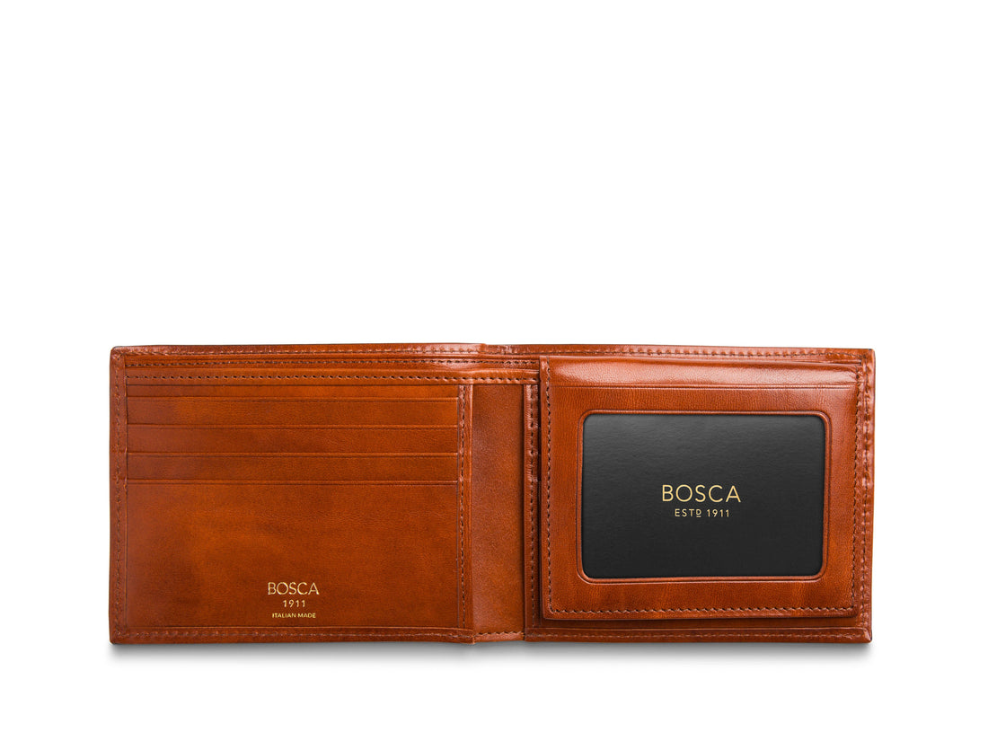 OLD LEATHER ITALIA CREDIT WALLET WITH I.D. PASSCASE - AMBER
