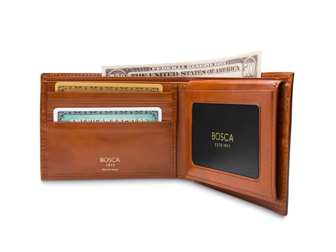OLD LEATHER ITALIA CREDIT WALLET WITH I.D. PASSCASE - AMBER