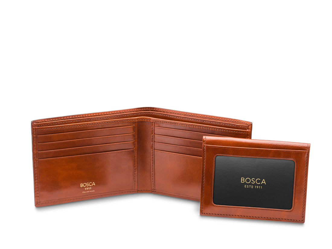 OLD LEATHER ITALIA CREDIT WALLET WITH I.D. PASSCASE - AMBER