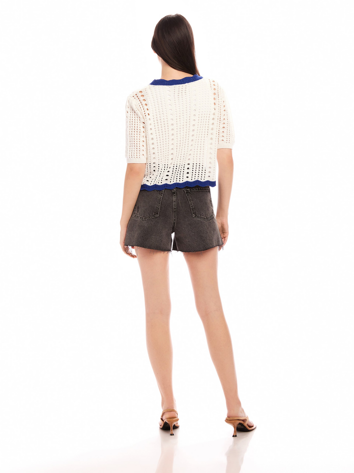 BETSY POINTELLE JACQUARD CROCHET TOP - OFF WHITE