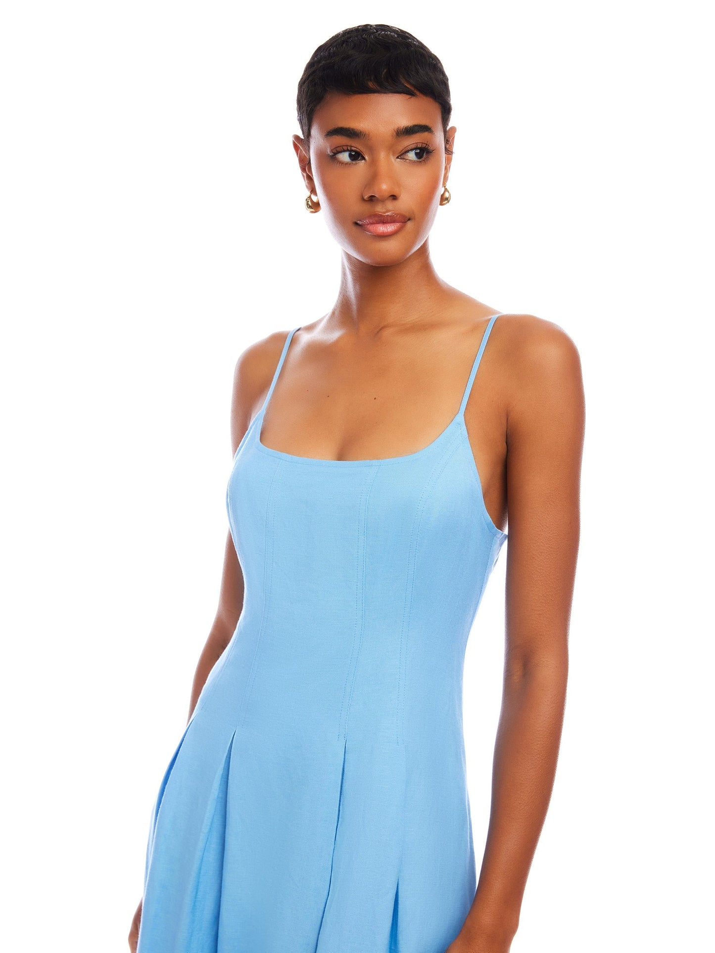 JESSA LINEN BLEND MIDI DRESS - LAKE