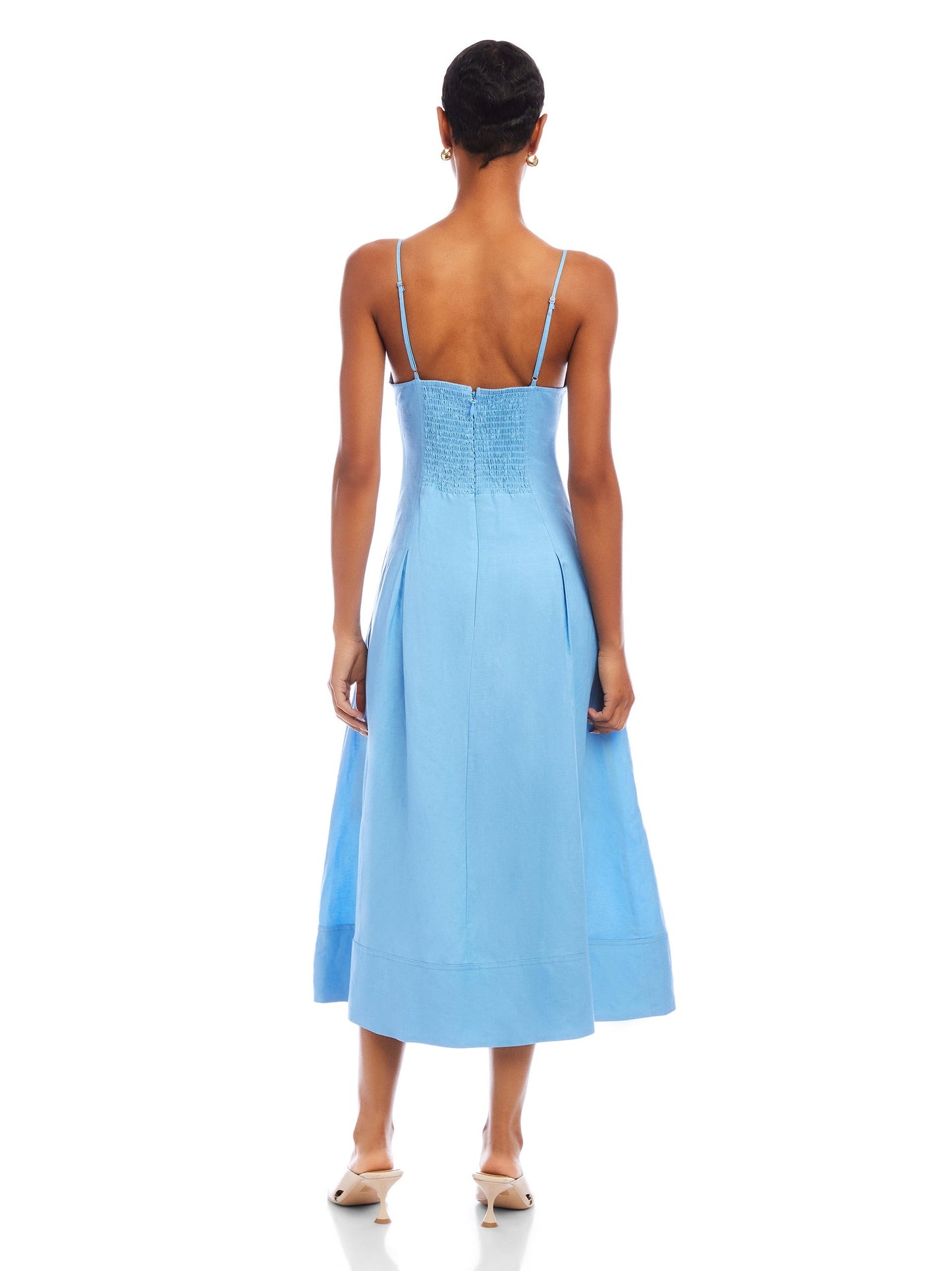 JESSA LINEN BLEND MIDI DRESS - LAKE