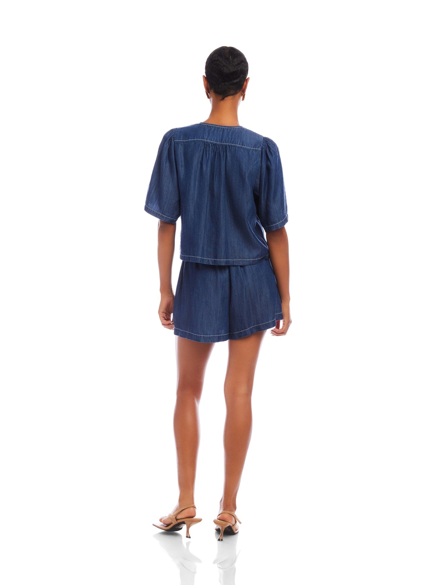 NADINE WASHED DOWN TENCEL BOW DETAIL TOP - INDIGO