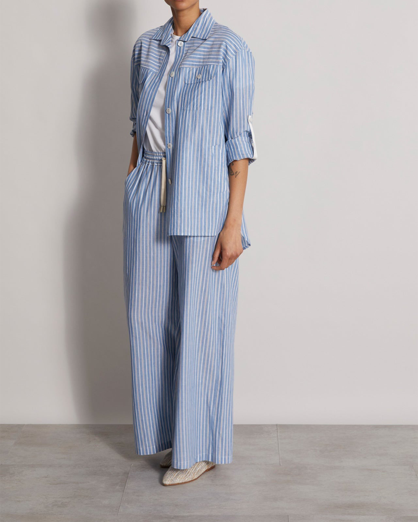 DIANA BLUE AND WHITE STRIPE LINEN BLEND PANT