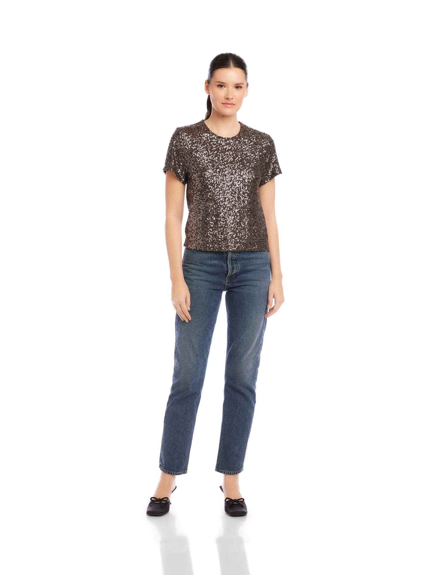 STACEY SEQUIN MESH TOP - BROWN