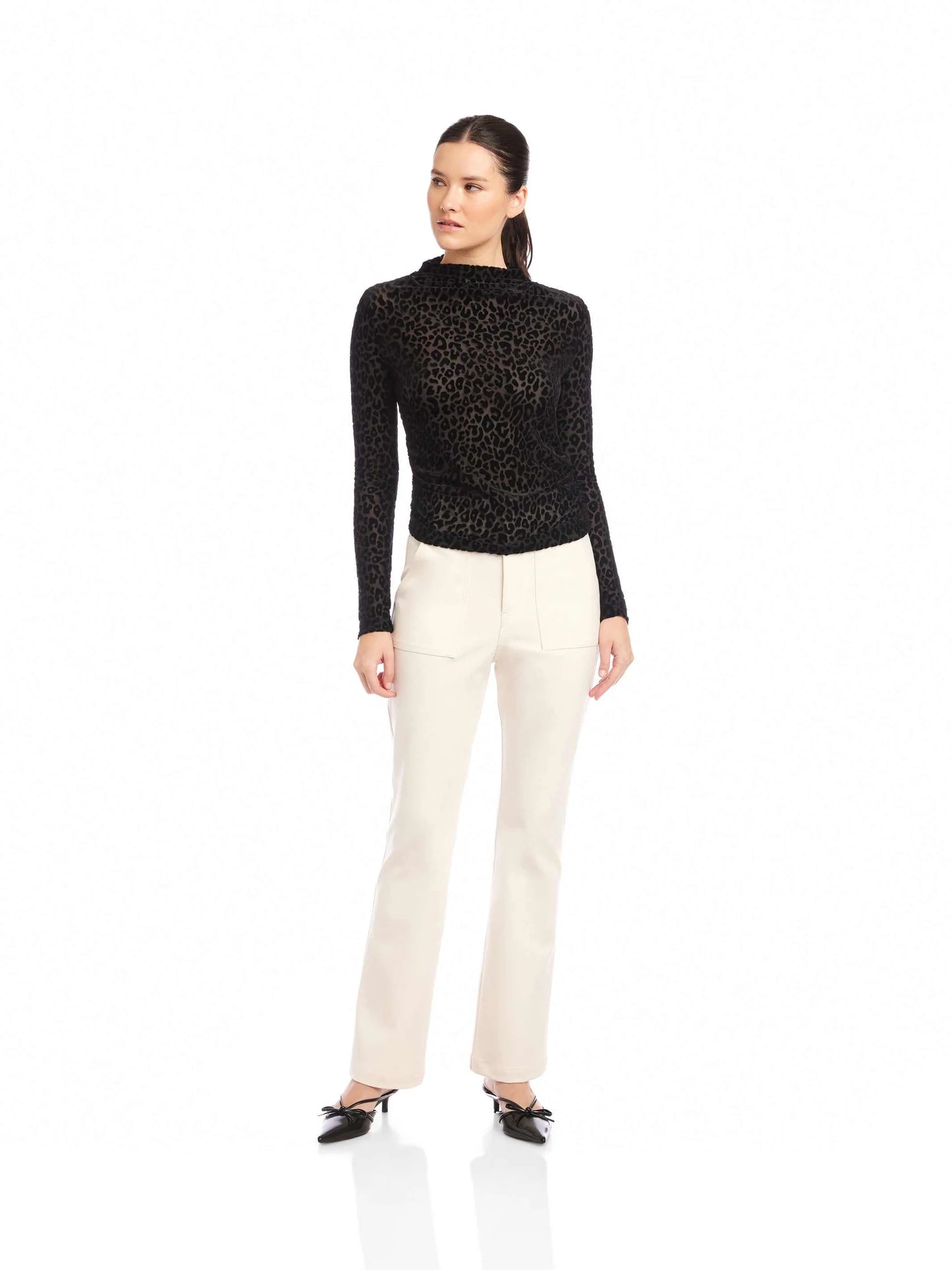 KHAMI VELVET BURNOUT PRINTED SHIRRED TOP