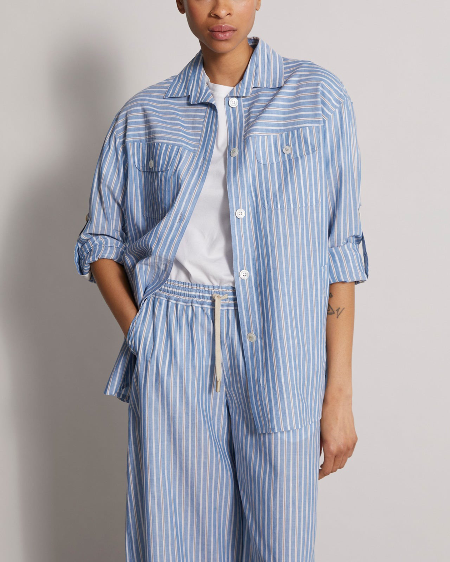 DIANA BLUE AND WHITE STRIPE LINEN BLEND PANT