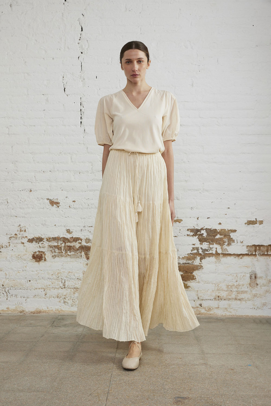 EGGSHELL WITH LUREX LONG TIERED SKIRT