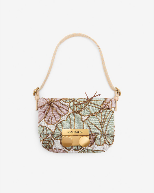 FLOWER BEADS SMALL SHOULDER BAG - NATURAL/GREEN