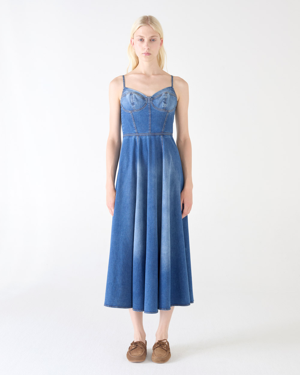 AMALFI DENIM BUSTIER SILK STRETCH DRESS