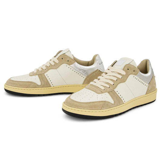 EVA D WOMEN'S CALF LEATHER AND SUEDE SNEAKER - WHITE/SILVER