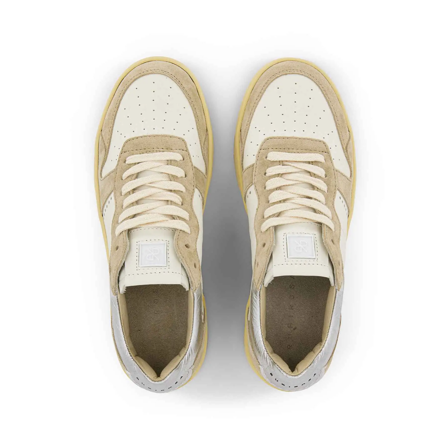 EVA D WOMEN'S CALF LEATHER AND SUEDE SNEAKER - WHITE/SILVER
