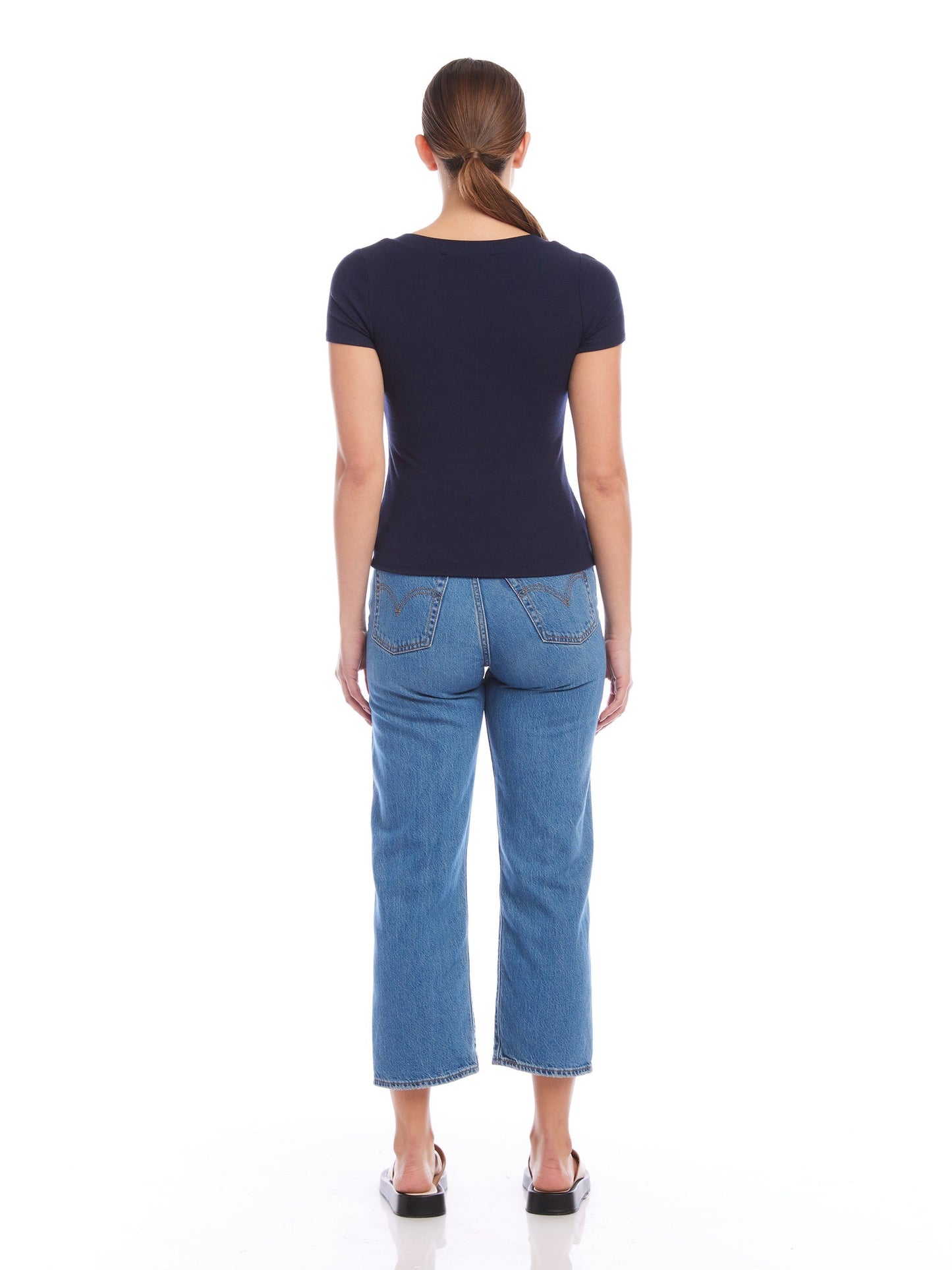 MINDY BAMBOO RIB KNIT T-SHIRT - NAVY