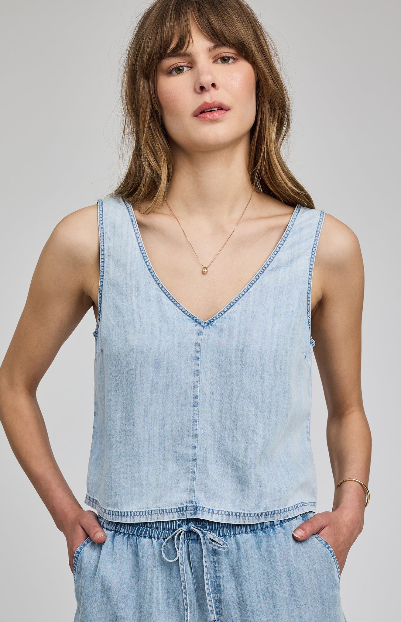 COLETTE LIGHT DENIM TOP - LIGHT BLUE