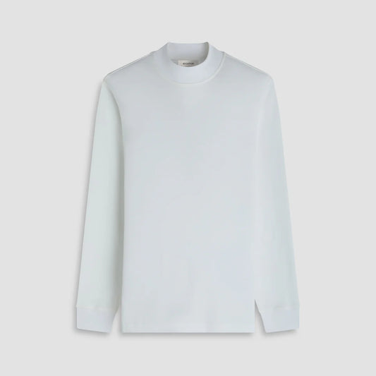 LONG SLEEVE MOCK NECK COTTON T-SHIRT - CHALK