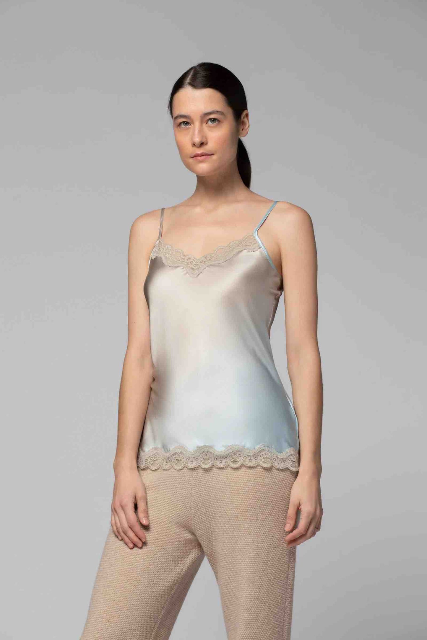SILK CAMI WITH LACE TRIM - GRADIENT SKY