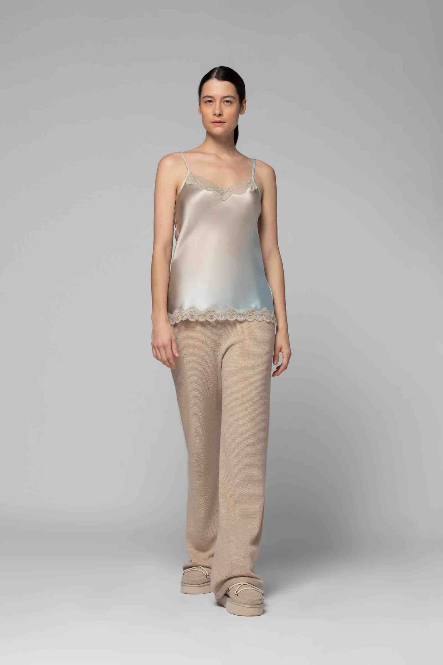 SILK CAMI WITH LACE TRIM - GRADIENT SKY