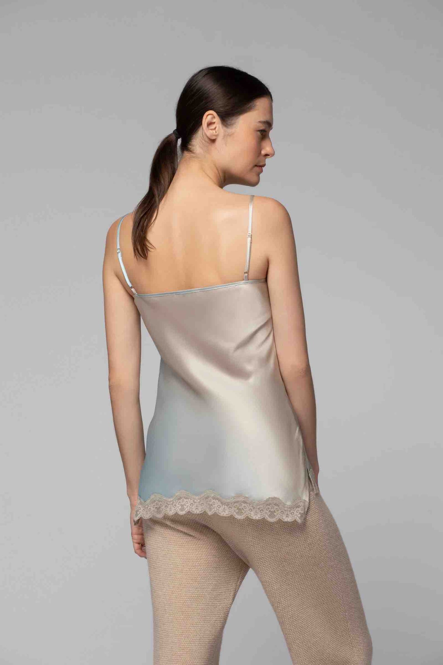 SILK CAMI WITH LACE TRIM - GRADIENT SKY