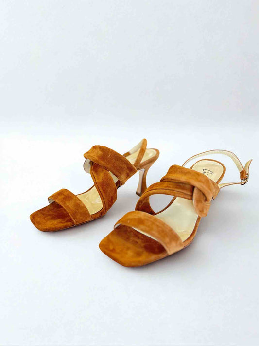 GIAMAICA SUEDE HEELED SANDAL - WHISKEY