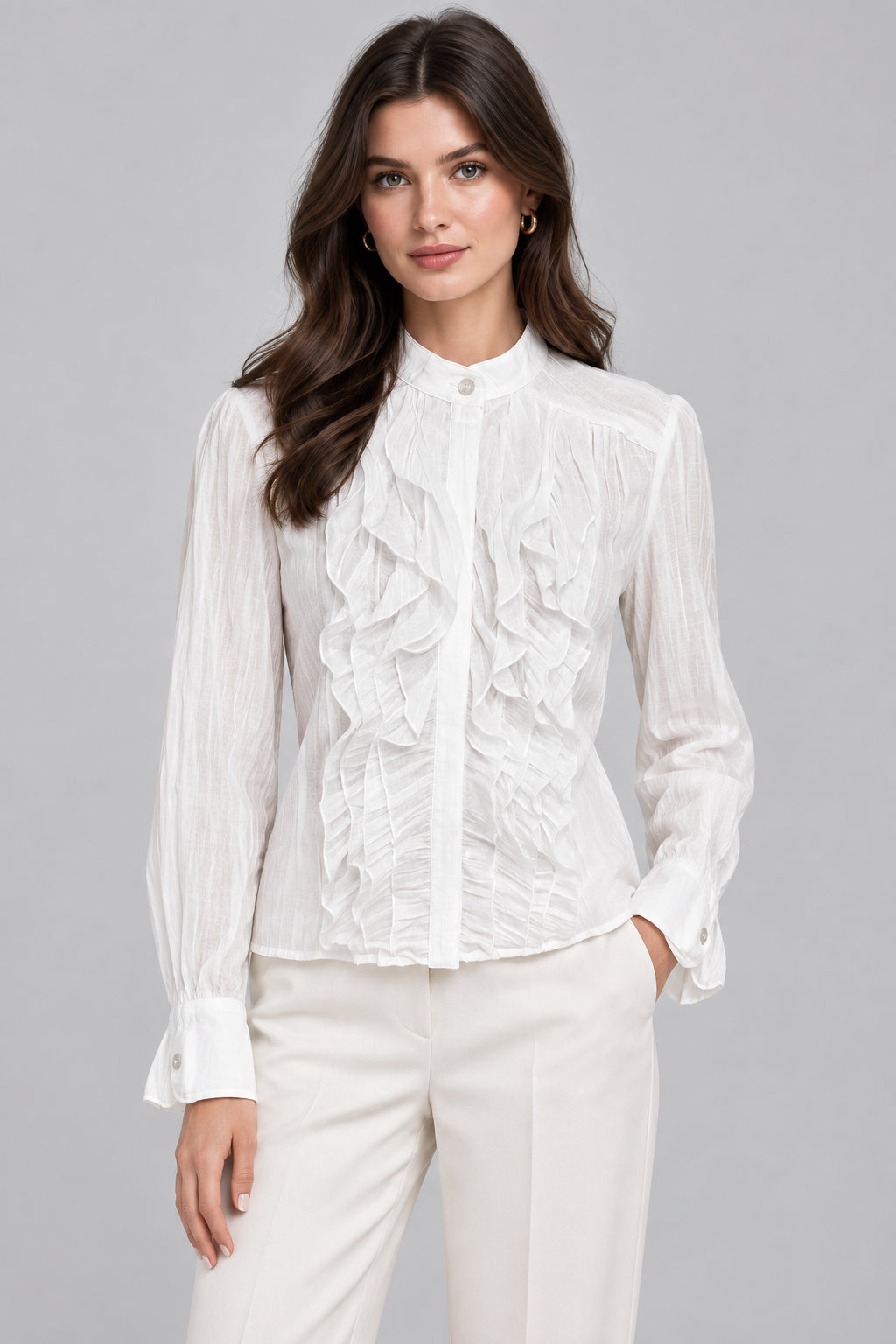 RAFFAELE RUFFLE SHIRT- WHITE