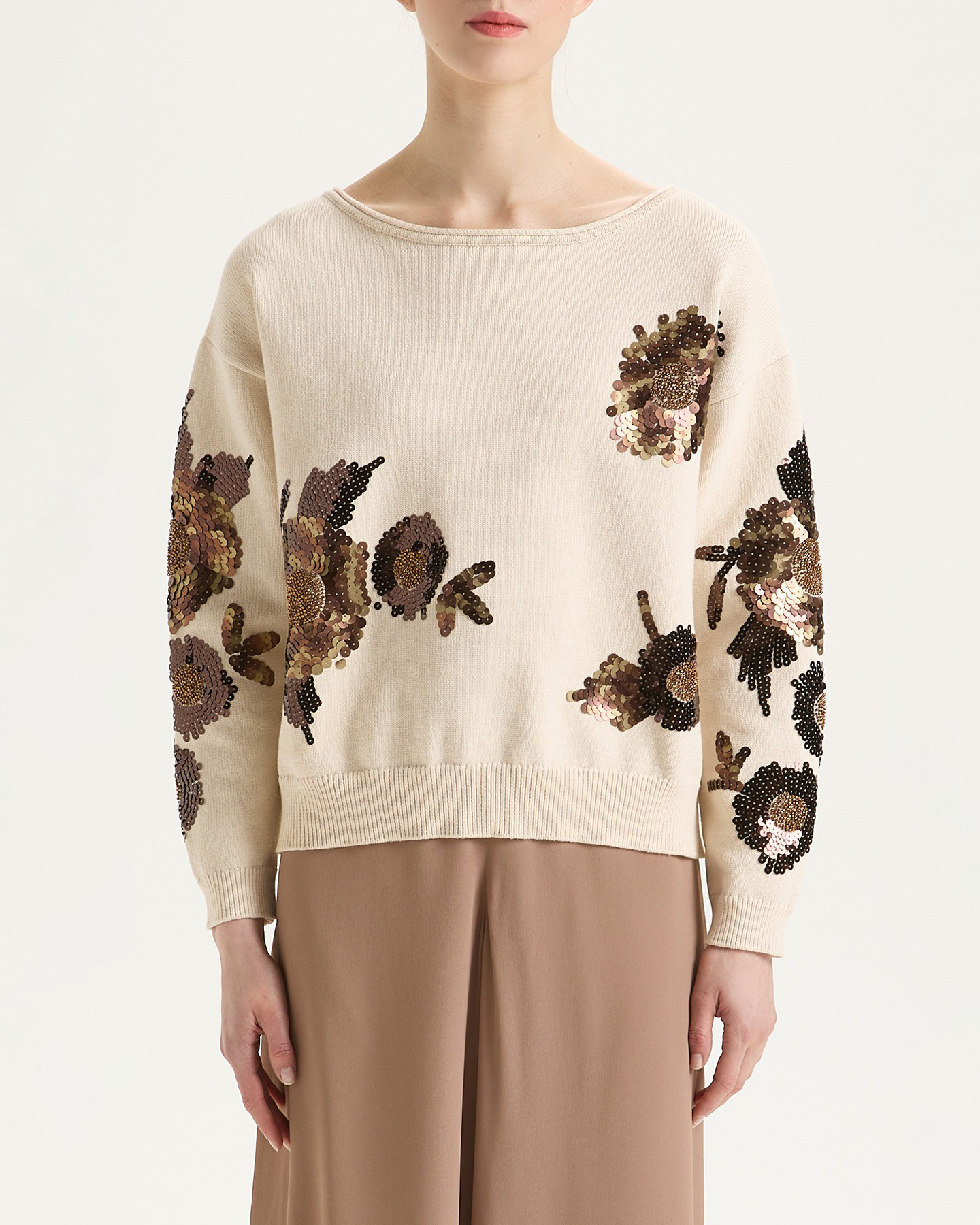 FLOWERS EMBROIDERY SWEATER - NATURAL