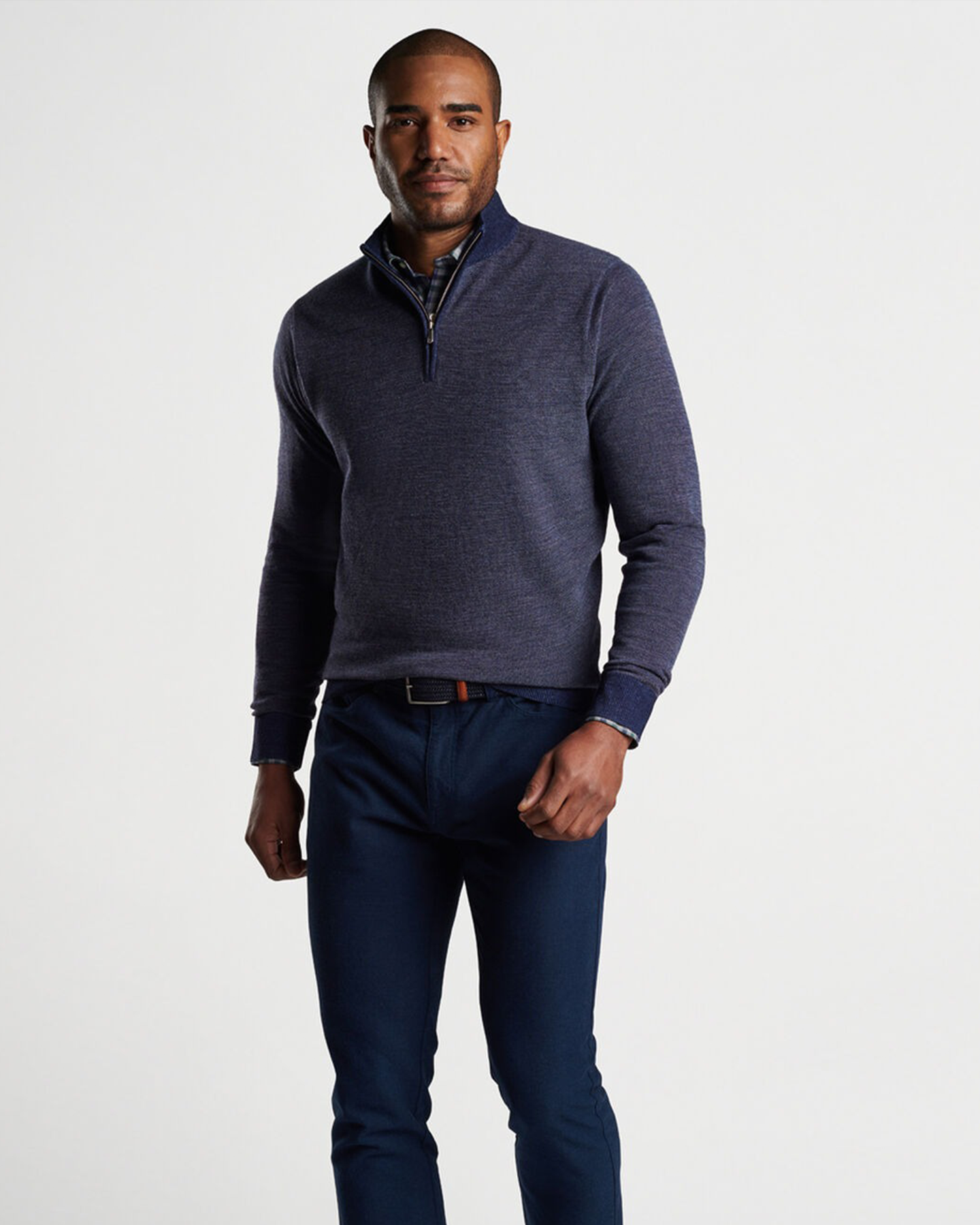BREAKER BIRDSEYE 1/4 ZIP SWEATER - NAVY