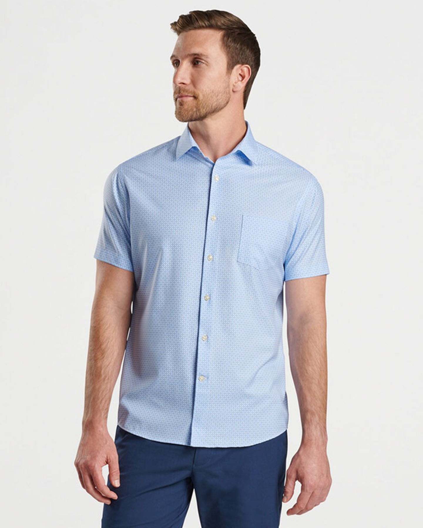 GEO PETALS PERFORMANCE POPLIN SHIRT - MARITIME