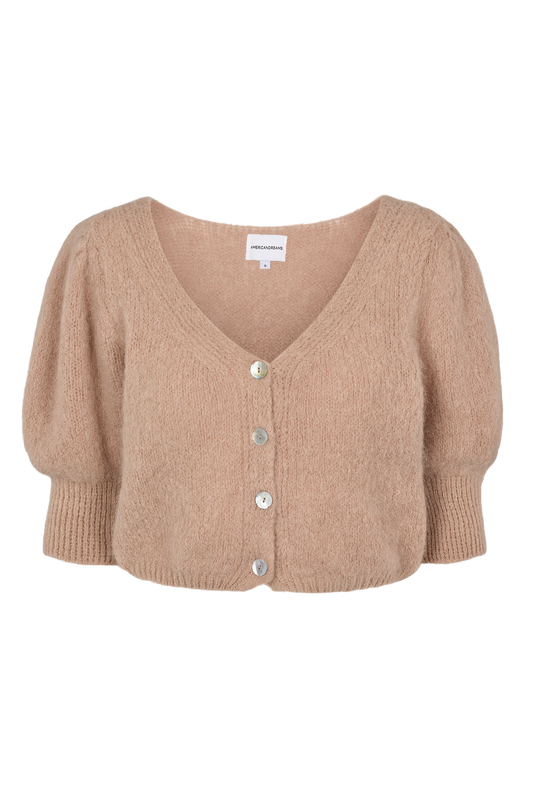 MANDA CROPPED CARDIGAN - MEDIUM BROWN