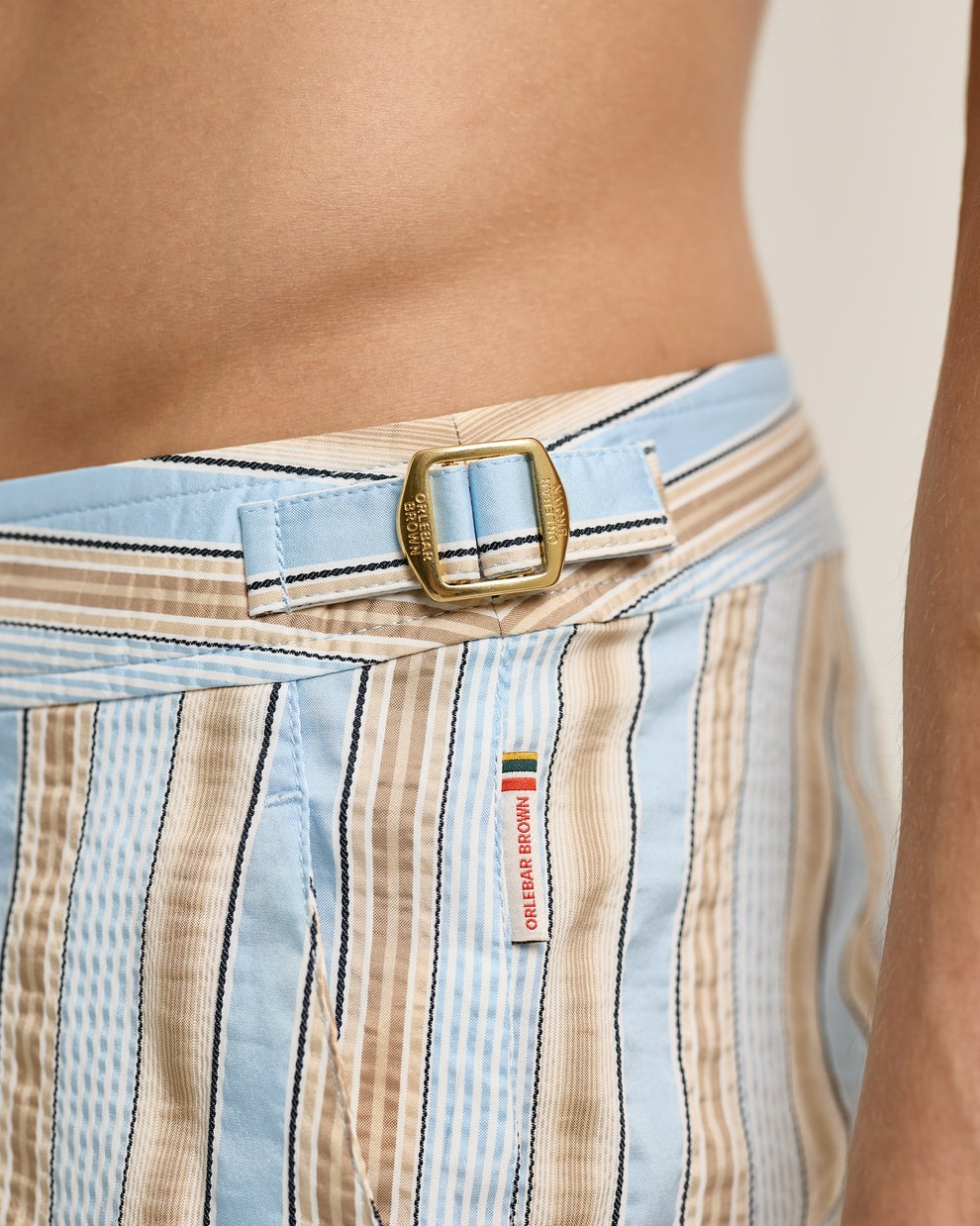 BULLDOG SOFT STRIPE SWIM SHORT - BLUE/BISCUIT STRIPE
