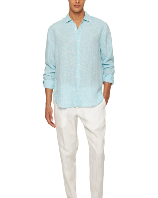 GILES LINEN SHIRT - AQUA BLUE/WHITE