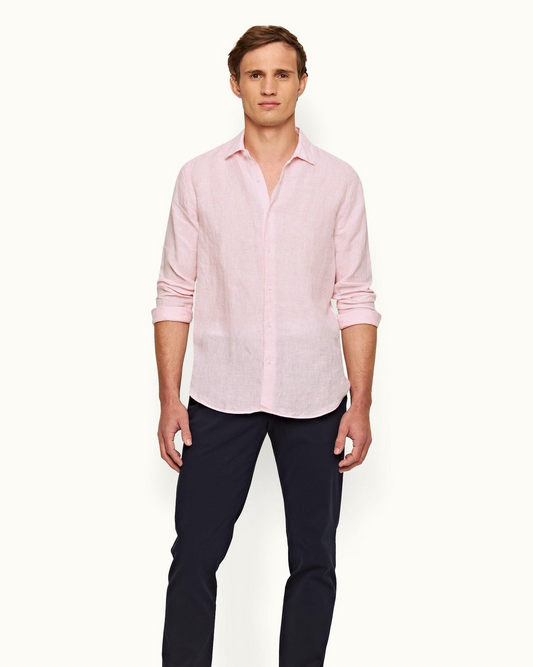 GILES LINEN SHIRT - PALE PINK/WHITE