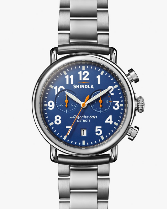 RUNWELL 2 EYE CHRONO 41MM WATCH WITH ROYAL BLUE FACE AND SILVER BRACELET