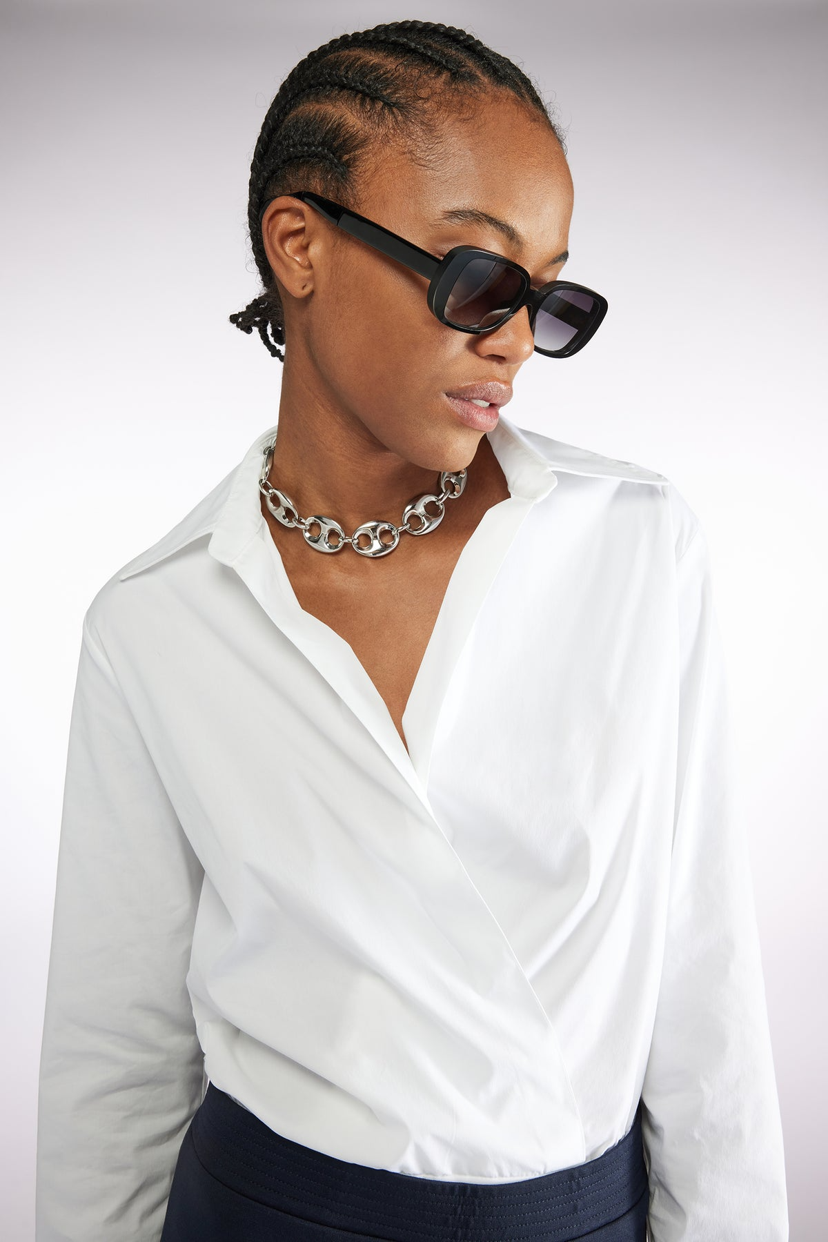 COTTON BUTTON DOWN BODY SUIT - WHITE