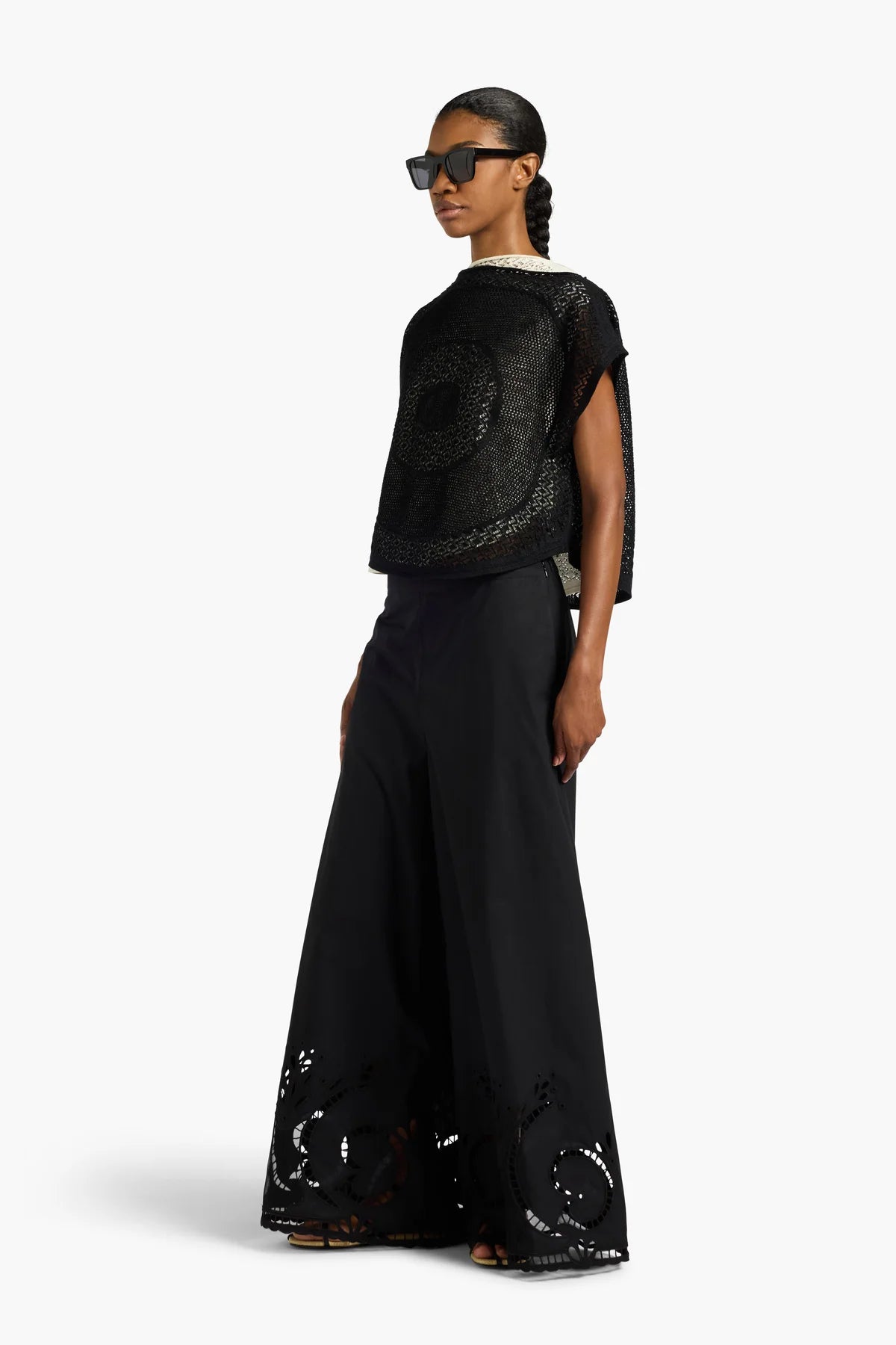LEILA LACE WORK TOP - BLACK
