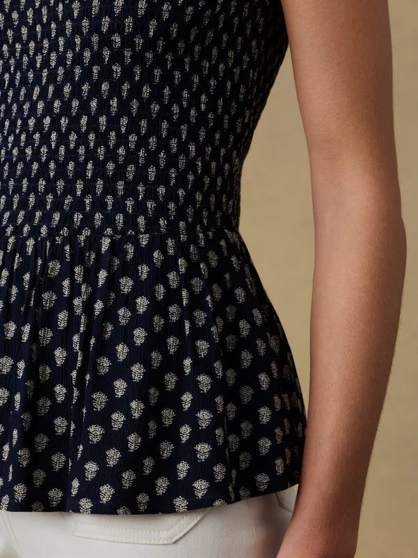 SOPHIA SMOCKED TOP - NAVY LOTUS FLORAL