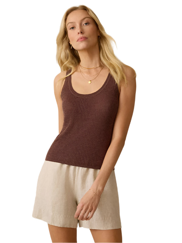 MIRAMAR LINEN MINI RIB TANK - COCOA