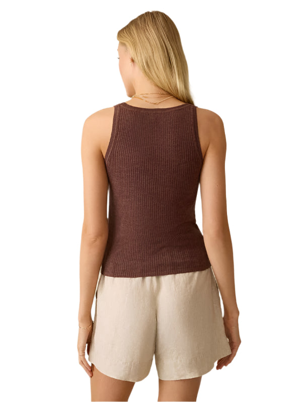 MIRAMAR LINEN MINI RIB TANK - COCOA