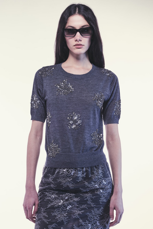 JACQUELINE WOOL KNIT SWEATER - ANTHRACITE