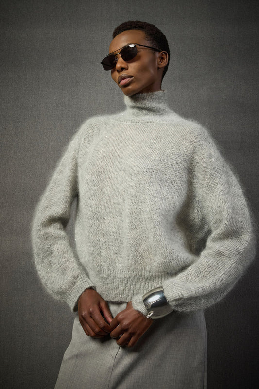 ELEA MOHAIR BLEND SWEATER - LIGHT GREY MELANGE