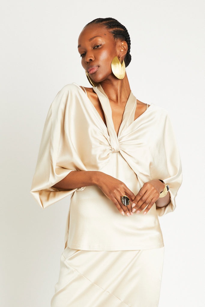 ALI SILK WRAP TOP - LATTE