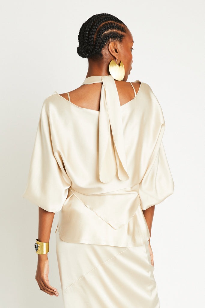 ALI SILK WRAP TOP - LATTE
